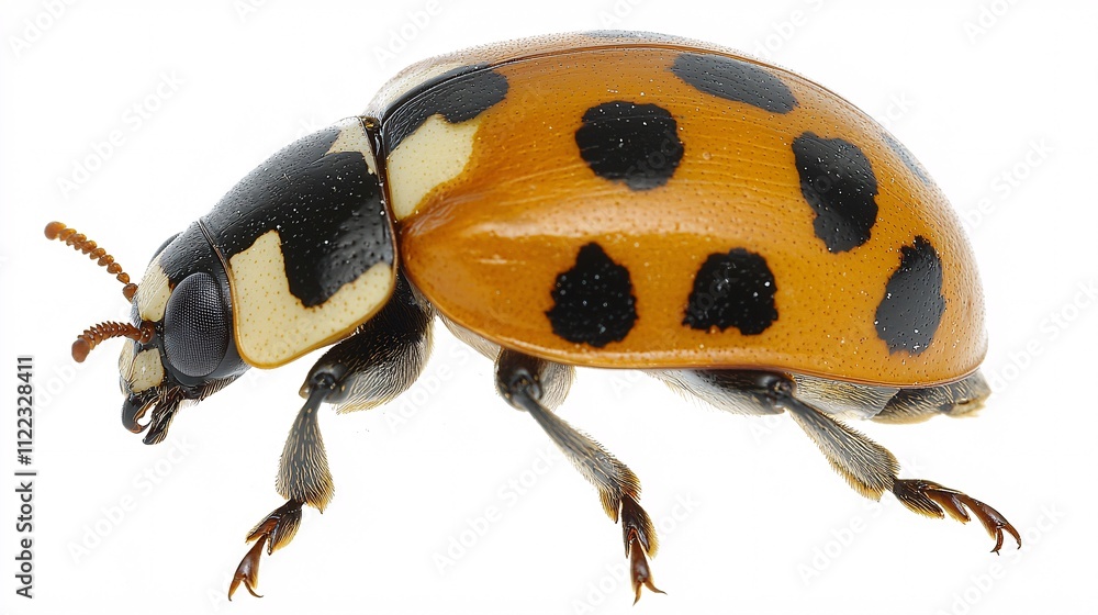 Poster a detailed macro shot of a ladybugs shell revealing its vivid red hue and black spots stock photo wi