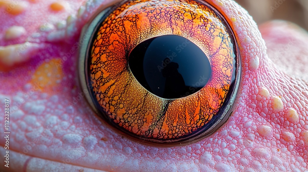 Poster a vibrant capture of a frogs eye reflecting its lush surroundings in intricate detail stock photo wi
