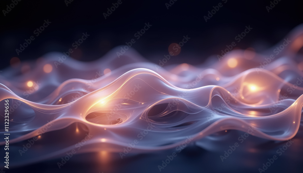 Poster abstract glowing fluid waves with soft light effects in dark setting