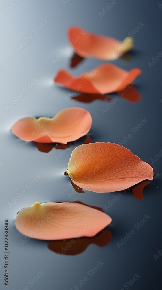 Poster a spa-inspired setup featuring fresh flower petals floating on still water stock photo with side cop