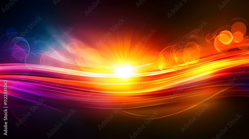 Aufkleber abstract vibrant wave background with glowing lights and bokeh effect. ideal for website banners, pr