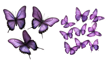 Photorealistic Purple Butterflies Isolated on a Clean White Background