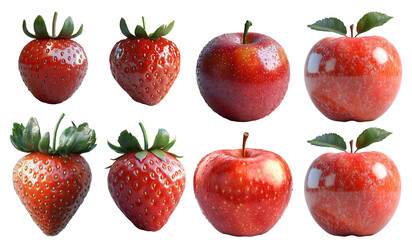 Photorealistic Display of Fresh Strawberry and Apple on White
