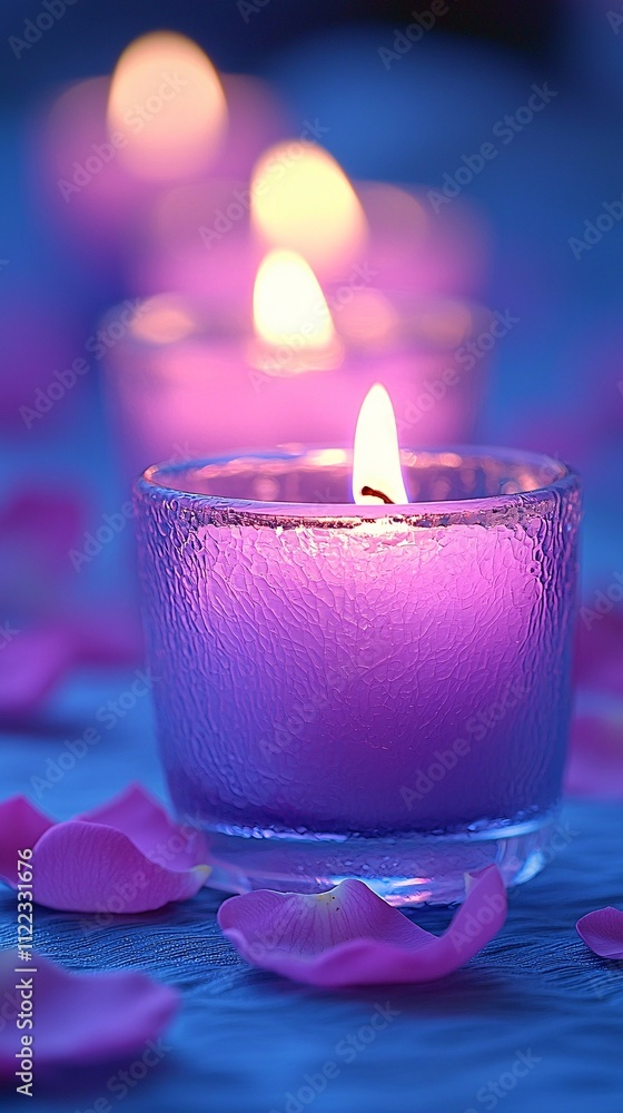 Aufkleber a delicate arrangement of petals and candles creating a serene ambiance stock photo with side copy s