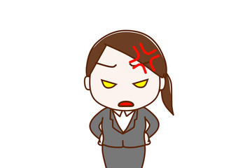 Obraz premium （上半身正面）ありえないことが起きてイライラしながら顔色悪く怒っているスーツ姿の女性