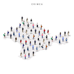 Crimea population map. Large group of realistic a diverse crowd of people figures in a shape of Crimean map. Flat vector illustration isolated on white.