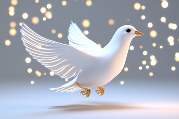 Fototapeta premium A 3D-rendered image of a dove in flight, with its wings creating soft trails of light as it soars through a peaceful sky