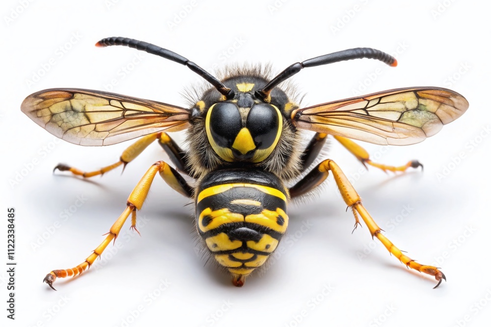 Wall mural Captivating Close-Up of a Wasp Isolated on White Background, Showcasing Intricate Details of Its Body and Wings, Ideal for Nature and Insect Photography Enthusiasts