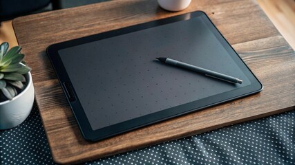 Closeup of creative graphic designer using stylus pen and graphic tablet.