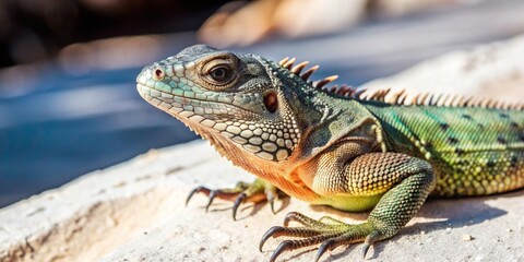 Fototapeta premium A macro shallow focus shot of a face of a common lizard