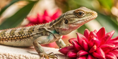 Fototapeta premium A macro shallow focus shot of a face of a common lizard