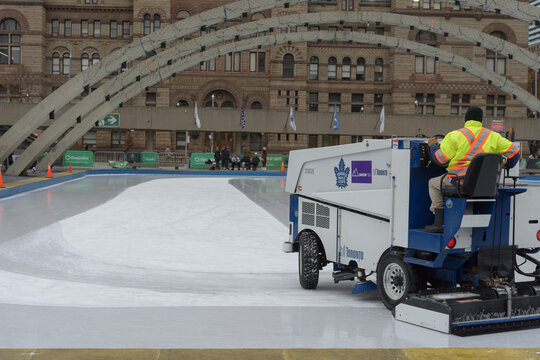 ice resurfacer at skating rink, Nathan Phillips Square, City Hall, Toronto, Canada - wide view