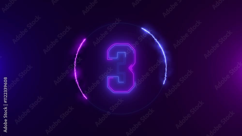 Poster countdown number countdown neon background with light streaks. for modern, futuristic, digital count