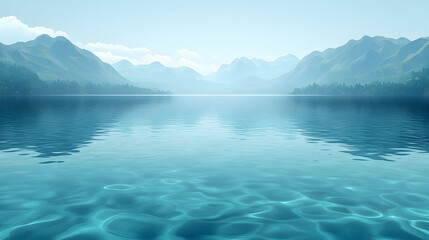 Obraz premium Serene mountain lake reflecting tranquil sky; calm water surface.