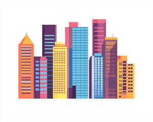 Modern City Illustration with Tall Buildings in Flat Design