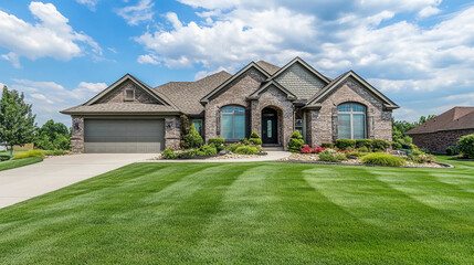 Suburban home with perfectly manicured lawn