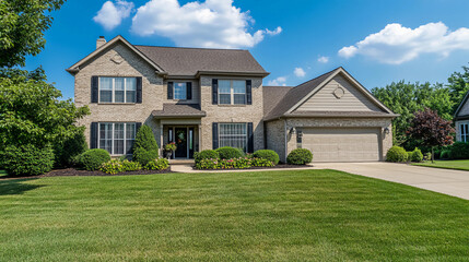 Suburban home with perfectly manicured lawn