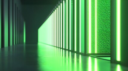 Obraz premium green neon corridor, abstract architecture - abstract backgrounds