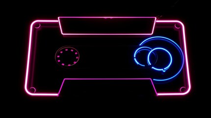 Fototapeta premium glowing neon cassette radiates vibrant colors, evoking nostalgia for the 90s. A retro audio tape perfect for symbolizing vintage music, pop culture, and throwback vibes in a modern, artistic way.