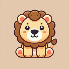 Vector little lion with beautiful eyes in simple and flat design