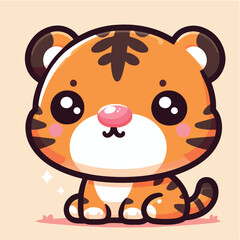 Obraz premium Vector tiger with beautiful eyes in simple and flat design
