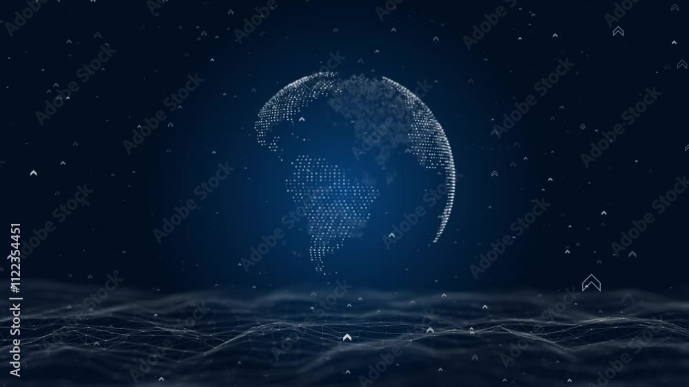 Poster futuristic hologram of futuristic planet earth global network connection. world map point line compo