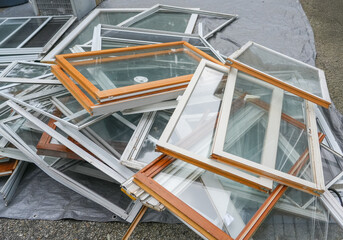 old replaced windows discard in pile