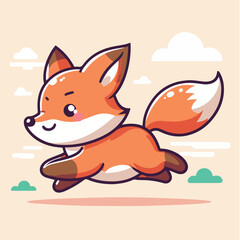 Obraz premium Vector running and happy fox simple and flat design