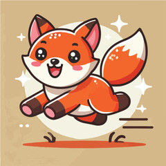 Vector running and happy fox simple and flat design