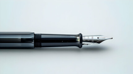 Closeup of Black Fountain Pen in White 