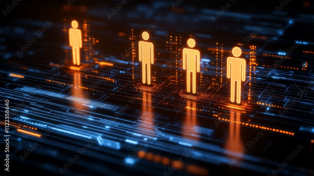 Poster people navigating digital interface, exploring virtual and augmented reality technologies