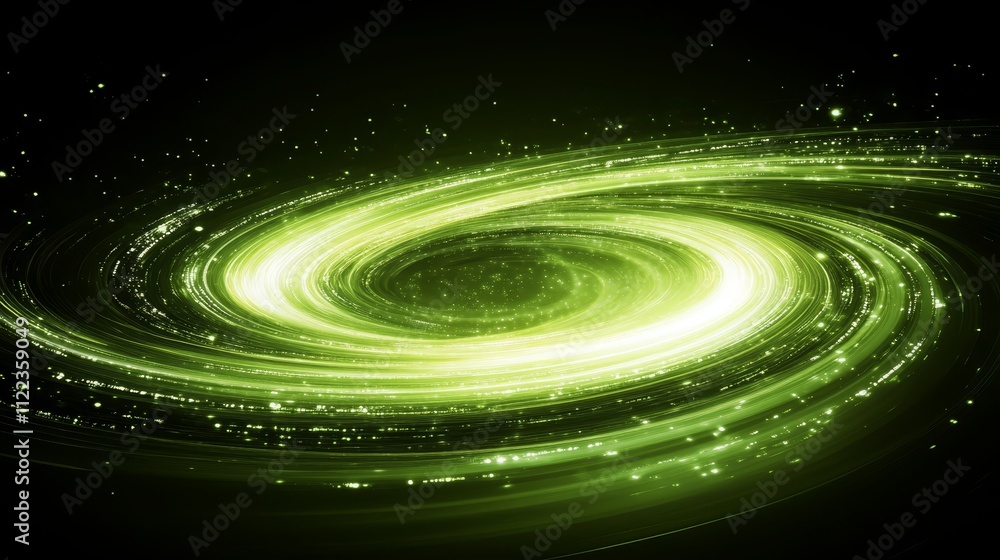 Poster green nebula spiral, a mesmerizing abstract background design with glowing stars and dynamic swirlin