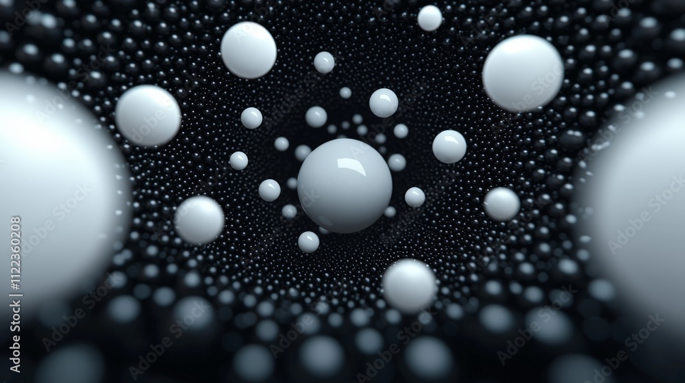 Aufkleber a surreal visual of floating white spheres in a dark, textured space, creating a sense of depth and 