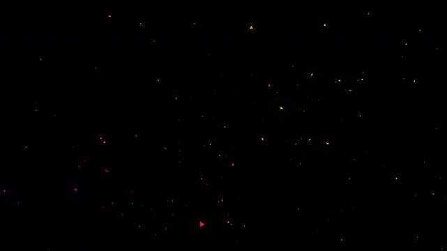 Particles, 4K, black background, glow, gradient, fantasy, animation, background, particle, material, nature, motion, simple, pattern, space, special effects, effects, glitter, purple, red, yellow, dus