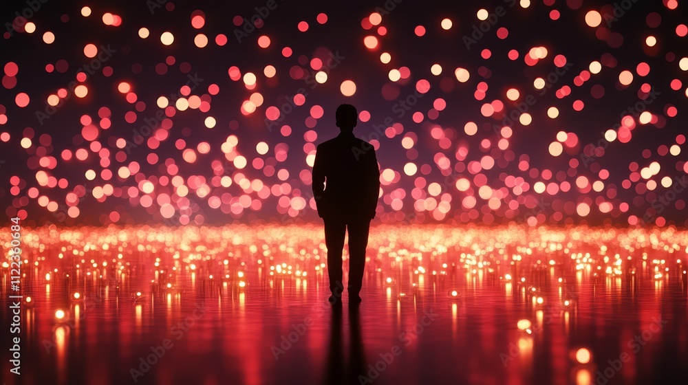 Poster man illuminated, a captivating visual of figure immersed in stunning light display