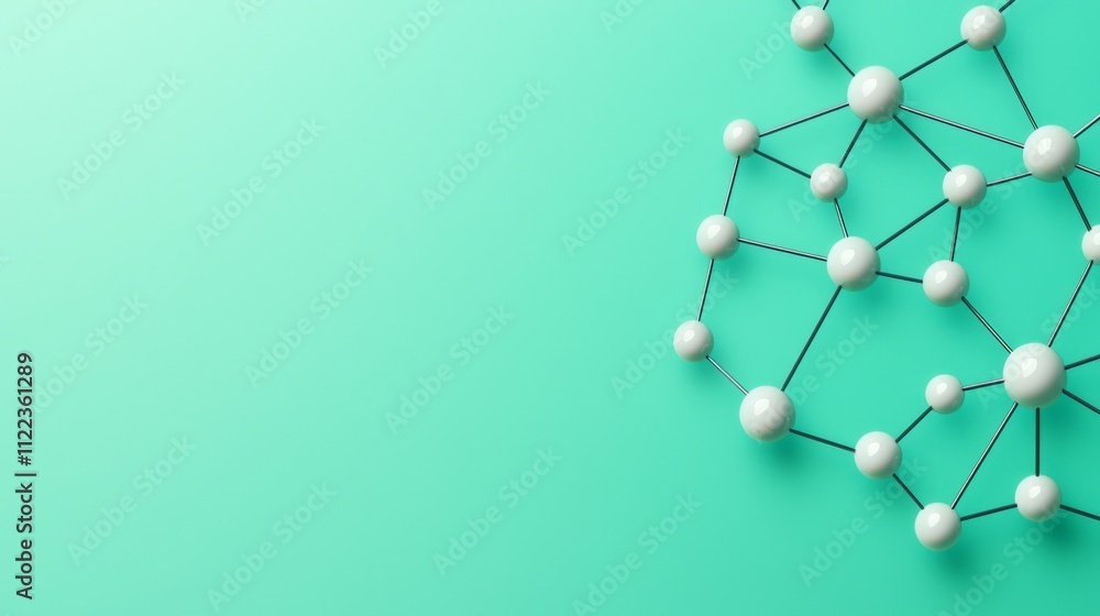 Poster a minimalist design featuring a molecular structure on a soft green background, symbolizing science,