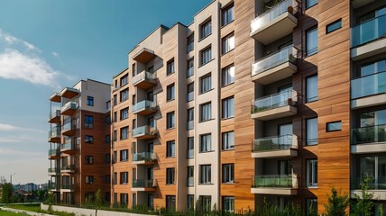 New modern block of flats in green area. residential apartment with flat buildings exterior. luxury house complex. Part of City Real estate property, condo architecture. apartment insurance concept.