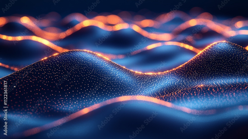 Poster a mesmerizing abstract representation of waves illuminated by a soft orange glow, featuring smooth c