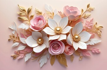 Elegant paper floral arrangement in pink, white  and gold tones