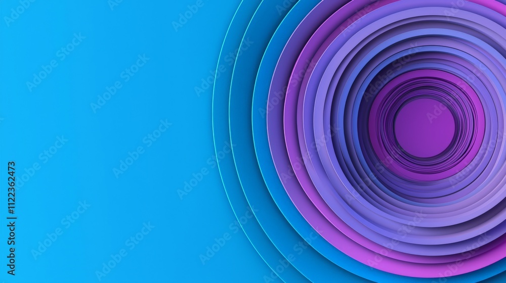 Poster a vibrant abstract design featuring layered circular shapes in purple and blue tones, creating a dyn