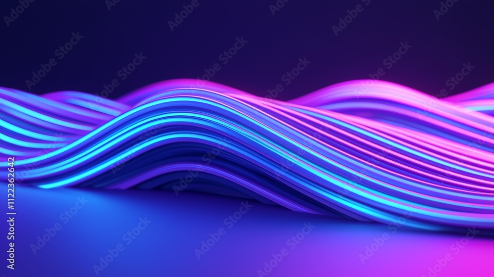 Poster a vibrant display of wavy lines in blue and purple hues, creating a dynamic and futuristic visual ef