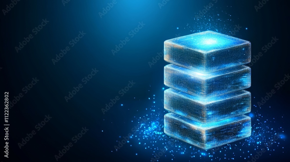Poster luminous cube stack, a captivating display of glowing geometric art