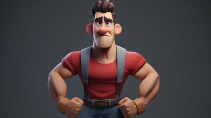 Cartoon Character, Construction Worker, Serious Expression