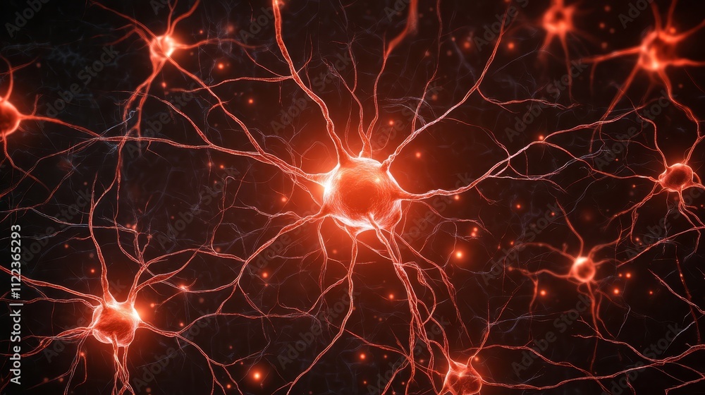 Poster microscopic closeup, exploring the intricate structure of neuron cells and nervous system