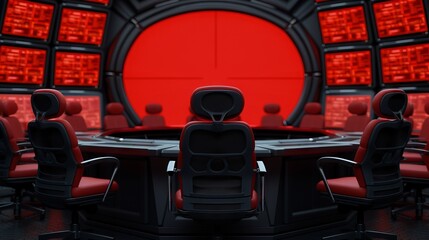 Obraz premium Futuristic conference room with red accents