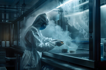 Scientist in Protective Gear Minimizing Xylene Exposure during a Lab Experiment