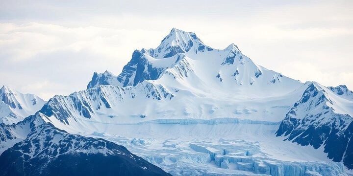 Snow-covered Mt Vinson towering over the stunning Sentinel Range in the Ellsworth Mountains of Antarctica, wilderness, mountain