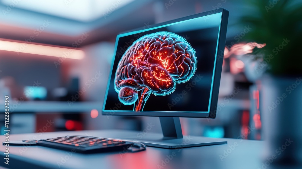Poster surreal glowing neural pathways in head scan