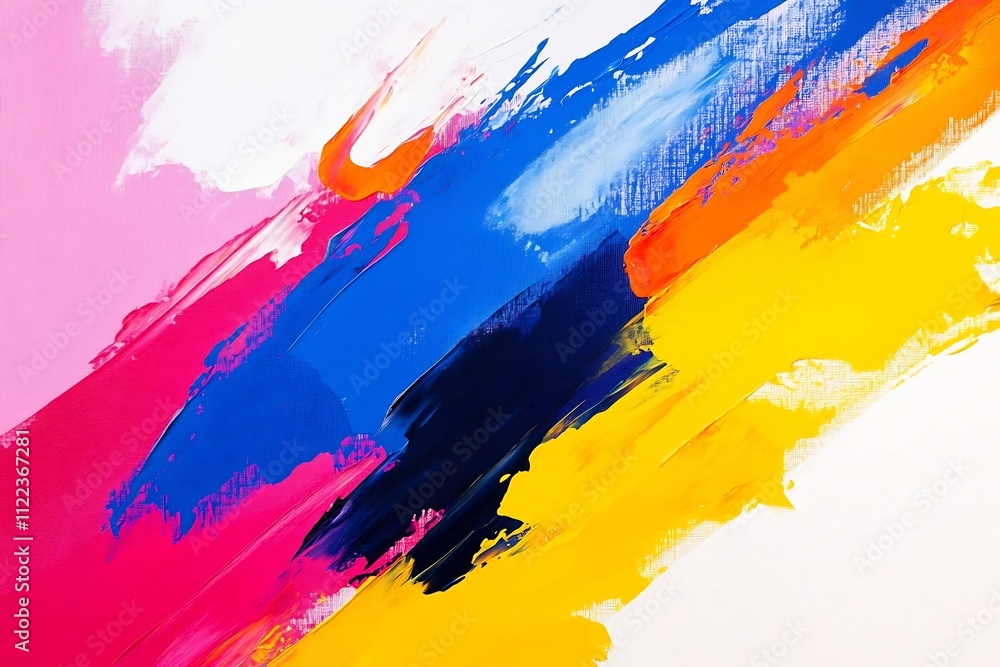 Poster dramatic layered abstract painting with saturated primary colors and angular shapes