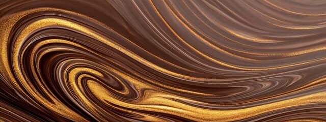 Elegant Chocolate Brown Marble Swirls with Golden Highlights Inspired by Pantone 17 1230 Tone
